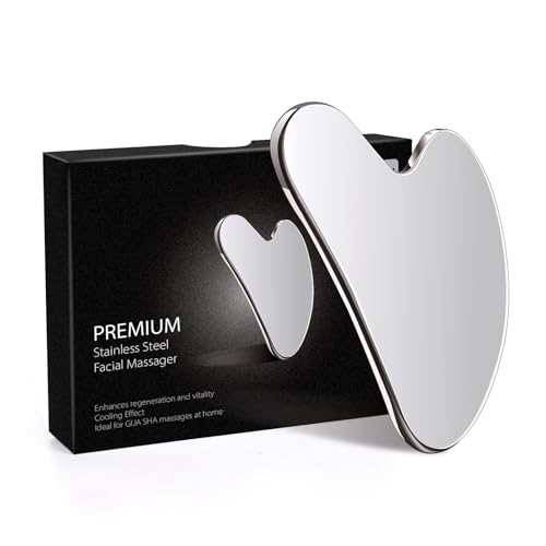 Daubigny Stainless Steel Gua Sha Facial Tools Guasha for Face Metal Gua Sha Tighten Skin Massage Guasha Beauty Tool for Body Eyes Neck Massager with Travel Pouch Skin Care Gifts (Silver)