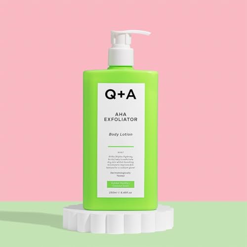 Q+A AHA Exfoliator Body Lotion (250ml), Exfoliating, Smoothing Body Moisturizer with Lactic Acid, Glycolic Acid and Fruit AHAs, Body Butter Alternative, Vegan Body Care