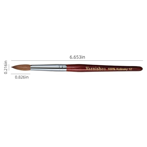 100% Pure Kolinsky Acrylic Nail Brush Solid Wood Handle Professional Manicure Brushes for Powder Nail Acrylic Application - Salon & DIY Nail Art Essentials - Size 12, 1.0 Count
