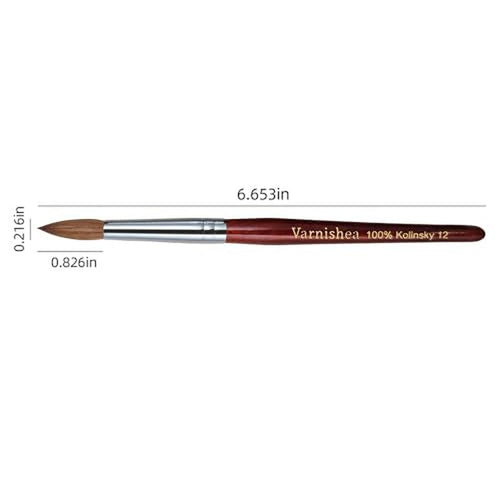 100% Pure Kolinsky Acrylic Nail Brush Solid Wood Handle Professional Manicure Brushes for Powder Nail Acrylic Application - Salon & DIY Nail Art Essentials - Size 12, 1.0 Count