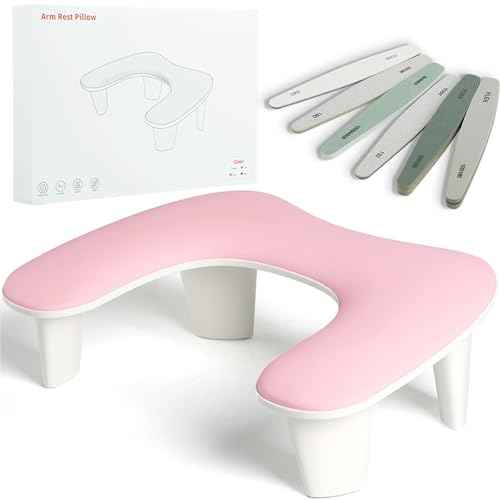 Two Hands Arm Rest for Nails Tech U-Shape Nail Hand Pillow with 6Pcs Nail Files Professional Portable Nail Stand Hand Rest Leather Manicure Rest Stand Salon Manicurist Essentials (Pink)