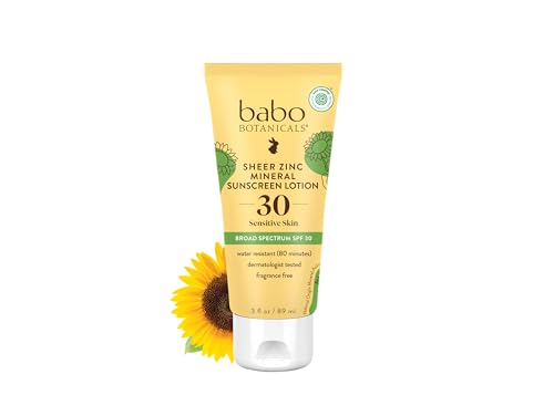 Babo Botanicals Sheer Zinc Mineral Sunscreen Lotion SPF30 - Natural Zinc Oxide - Shea Butter - Face & Body - Water Resistant - Fragrance-Free - EWG Verified - Vegan - For all ages - 3 Fl.Oz.