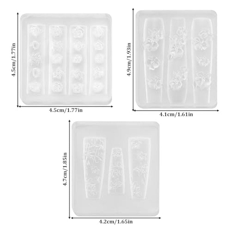 3D Flower Nail Art Silicone Molds - 3pc Reusable Set