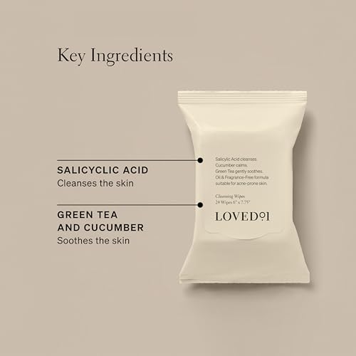 Loved01 Face & Body Salicylic Acid Cleansing Wipes, John Legend Skincare, Oil & Fragrance-Free, No-Rinse, Suitable for Blemish-Prone Skin, 24 wipes