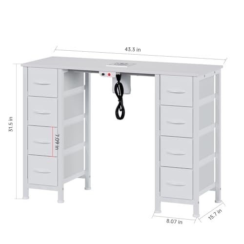 DrawXynth Nail Desk with Electric Dust Collector & 8 Drawers