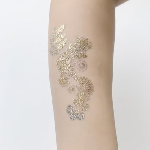 Aresvns Waterproof Metallic Temporary Tattoo,Gold Boho Snake Flash Jewelry Tattoos, 8 Sheets Gold Silver Fake Tattoos for Women Teen Girls