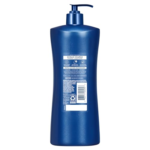 Suave Men Ocean Charge 2 in 1 Refreshing Shampoo & Conditioner with Pro Vitamin B5, Hydrates & Revitalizes Hair, Ocean Fresh Scent, 4 Count, 28 FL OZ Pump
