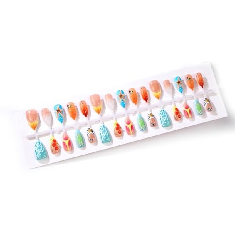 24Pcs Almond Press On Nails with 12 Sizes & Nail File