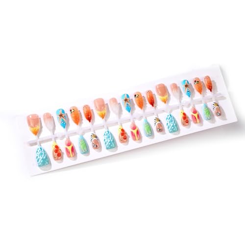 24Pcs Almond Press On Nails with 12 Sizes & Nail File