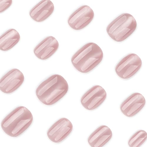 Nude Pink Cat Eye Press-On Nails - 24 Pcs Shimmering Velvet