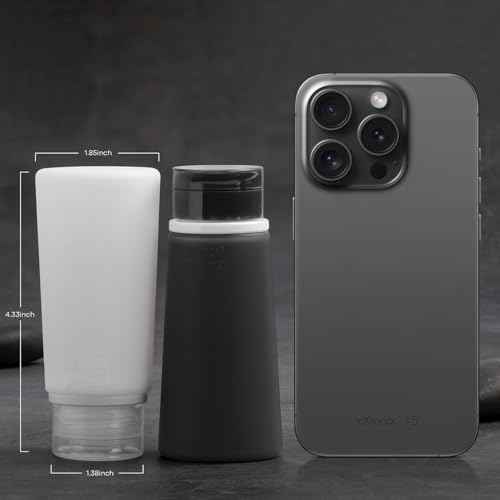 Valourgo TSA Approved 3.4oz Portable Toiletry Bottles, BPA Free Leak Proof Refillable Travel Accessories with Clear Toiletry Bag, Black, White