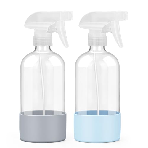 Glass Spray Bottles 2 Pack, 16 oz Refillable with Adjustable Nozzles