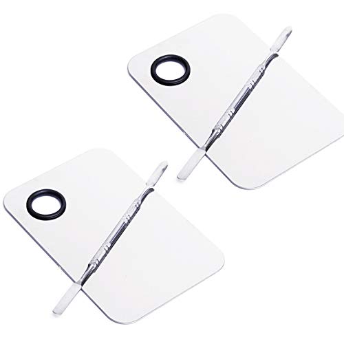 2 Pcs Stainless Steel Cosmetic Makeup Palette, Professional Cosmetic Mixing Makeup Palette Spatula Makeup Artist Tool, Beauty Salon Color Cream Mixing Palette With A Spatula Makeup Nail Art Palette