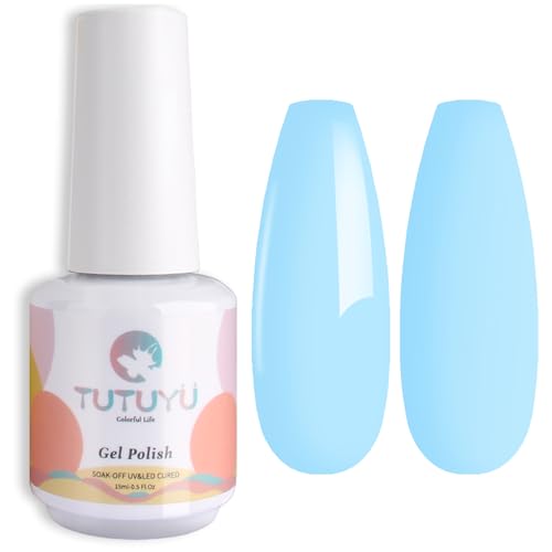 TUTUYU Pastel Blue Gel Nail Polish,Macaron Blue Gel Polish for DIY Nail Art and Manicure Salon, 0.51 Fl Oz Light Blue UV/LED Soak off Gel Polish - GP0020