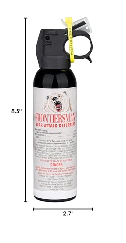 SABRE Frontiersman 7.9 fl oz. Bear Spray, Maximum Strength 2.0% Major Capsaicinoids, Powerful 30 ft. Range Bear Deterrent, Outdoor Camping & Hiking Protection, Quick Draw Holster & Multipack Options