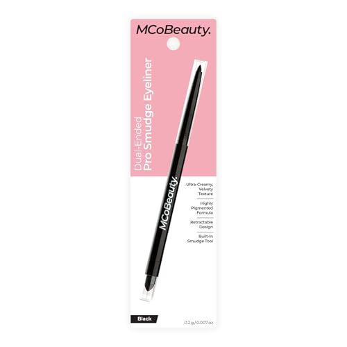 MCoBeauty - Crayon Liner and Smudge Brush - Dual-Ended Black Eyeliner Pencil with Built-In Smudging Tool - Creamy Formula for Precise or Smoky Eye Looks - Stocking Stuffers