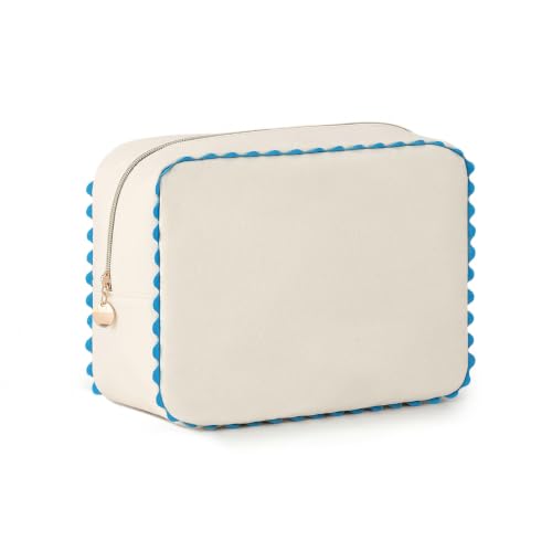 Canvas Makeup Bag with Rick Rack Trim, Blue Stripe Cosmetic Organizer