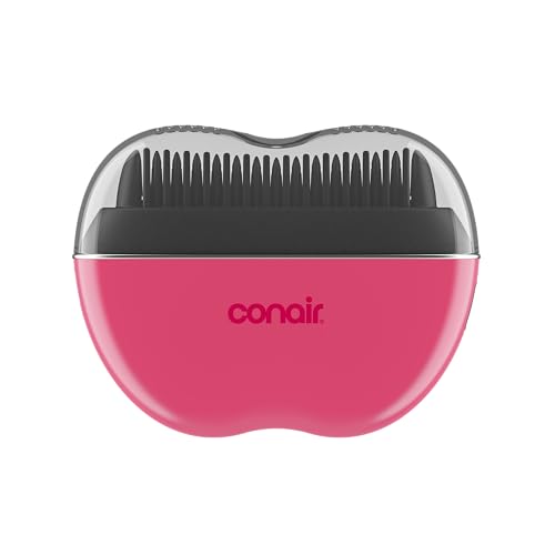 Conair Cordless Heated Brush, Portable Ceramic Ionic Smoothing Brush for Frizz Control & Shine, Rechargeable, 2 Heat Settings, Travel-Friendly Styling Tool with Protective Cover, Hot Pink & Black
