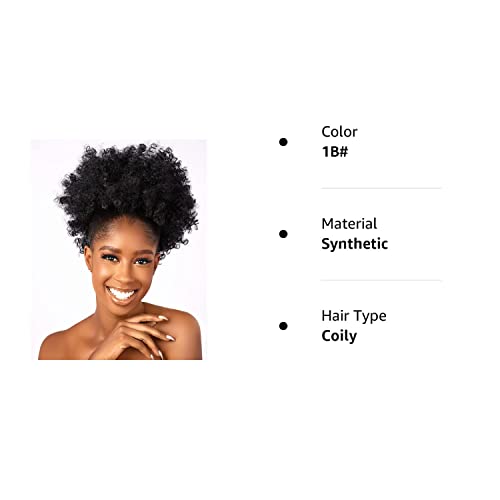 CECINILL Afro Puff kinky curly Drawstring Ponytail Extension for Women Synthetic Short Afro Kinkys Curly Afro Bun Extension Hairpieces Updo Hair Extensions with Two Clips(1B)