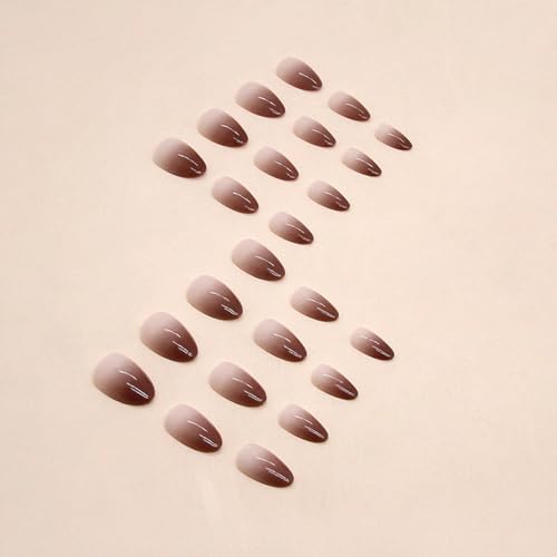 24 Pcs Brown Press on Nails Short Almond - SHANRUN Winter Fall Fake Nails Press ons Ombre French Nail Tips Glossy Maillard Design Full Cover False Nails Stick on Nails Glue on Nails Acrylic Nail Kit