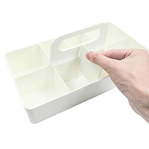 New Plastic Portable Makeup Organizer Caddy Tote Divided Basket Bin with Handle, DIY Divider, 8 Compartments - Office Supplies Organizer -White