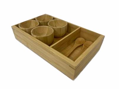 Bamboo Pedicure Spa Tray Set with 4 Bowls & Spoon