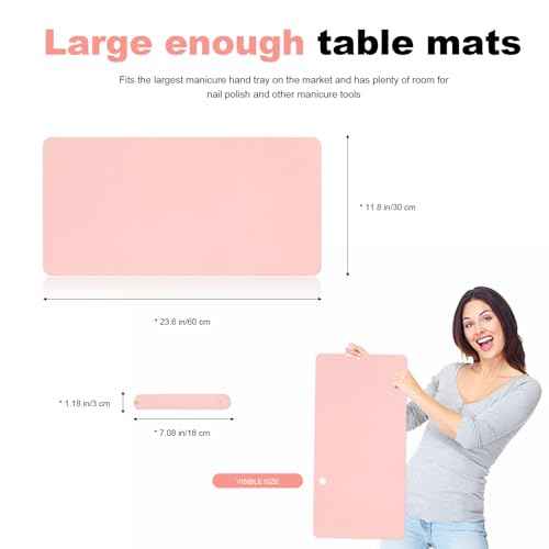 Foldable Nail Art Table Mat, Waterproof PU Leather Desk Mat for Manicure, Non-Slip Protective Pad for Nail Tech Salon Home, Portable and Easy Clean (Pink, 60x30cm)