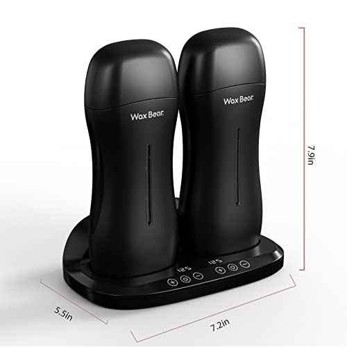 Wax Bear Roll On Warmer with Double Roller for Soft Wax Cartridges, Magnetic Heater Base for Hair Removal - Ideal for Home or Salon Use (Black)