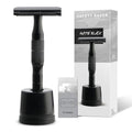 Matte Black Double Edge Safety Razor with Stand, Single Blade Razors for Men and Women, with 10 Safety Razor Blades, Smooth and Close Shave