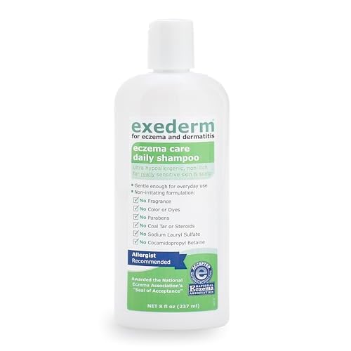 Exederm Shampoo for Eczema & Seborrheic Dermatitis, 8 Fl Oz, Ultra Sensitive Non-Irritating Formula, Daily Hair Care for Dry, Irritated, Flaky and Itchy Scalp, Hypoallergenic, Paraben & Sulfate Free