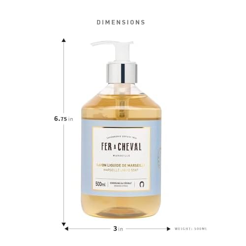 Fer ? Cheval Marseille Liquid Soap, Luxury French Liquid Soap, Savon Liquide De Marseille, Seaside Citrus, 500 ml/16.9 fl oz