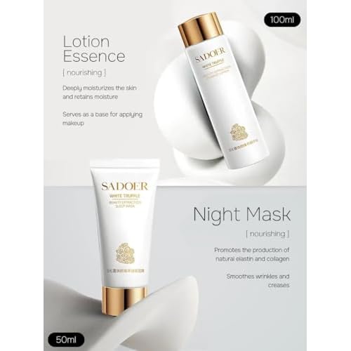 SADOER White Truffle Skincare Set for Women, 6-Piece Facial Care Routine with Cleanser, Toner, Lotion, Cream, Eye Cream & Sleep Mask, Hydrating Nourishing Beauty Gift Set