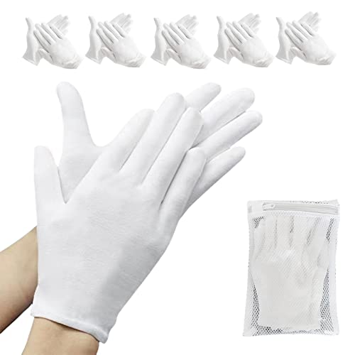 ZFYOUNG 10 Pcs（5pairs） White Cotton Gloves，White moisturizing Gloves, Cotton Gloves for Dry Hands Eczema, White Sleep Gloves for Men and Women, Beauty Coin SPA Cloth Gloves……