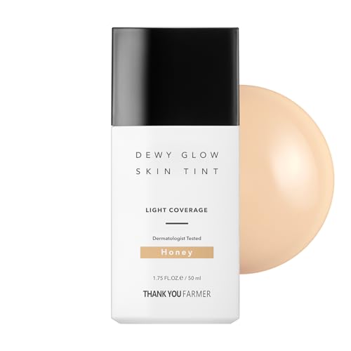 THANK YOU FARMER Dewy Glow Skin Tint, Long-Lasting Tinted Moisturizer, Light coverage, Vitamin B3, Niacinamide, Adenosine, Korean Beauty Makeup Dermatologist Tested, Honey, 1.75 fl oz