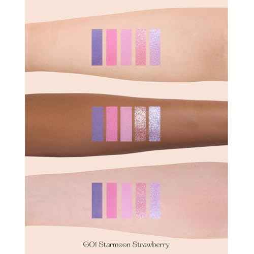 Flower Knows Violet Strawberry Rococo Eyeshadow Palette,Purple Pink Makeup Palette with 3 Matte + 2 Shimmer Shades,Blendable Smooth Cute Eye Makeup,0.21 Oz(Starmoon Strawberry)