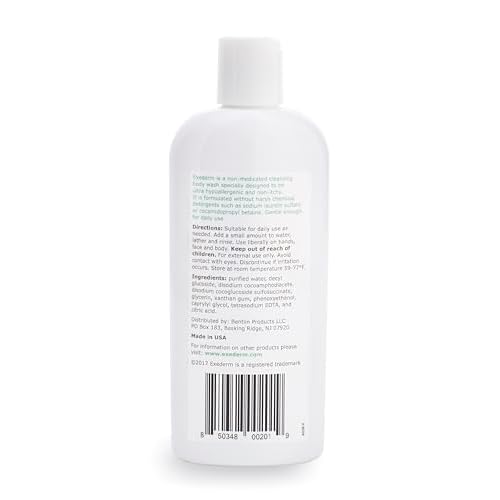 Exederm Body Wash for Eczema & Dermatitis, 8 Fl Oz, Ultra Sensitive Non-Irritating Bodywash, Gentle, Moisturizing Anti-Itch Cleanser for Red, Itchy, Dry Skin, Hypoallergenic, Sulfate & Paraben Free