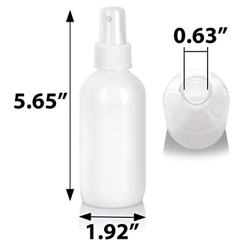 JUVITUS (12 pack) 4 oz / 120 ml High Shine Gloss White Glass Boston Round Bottle with White Fine Mist Spray