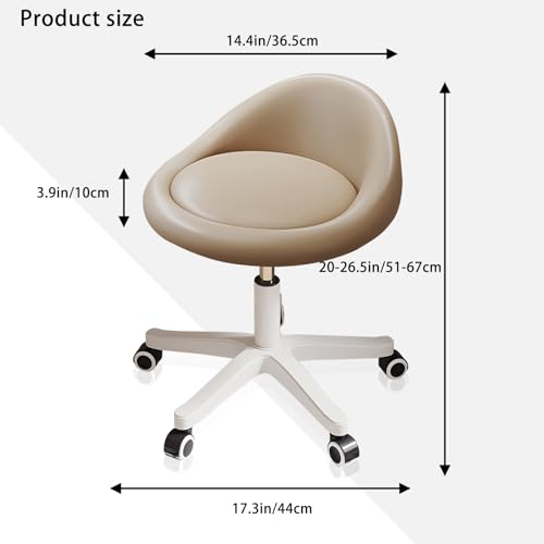 Rolling Stool ? Ergonomic Swivel Seat, Adjustable Height, Ultra-Quiet Wheels, Padded PU Leather Cushion, for Salon, Office, Massage & Medical Use Khaki