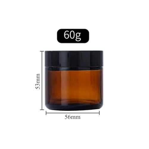 BEGIKET Amber Glass Jars with Black Lids - 2oz Cosmetic Containers, 4 Pack, Sunproof, Leakproof, Reusable