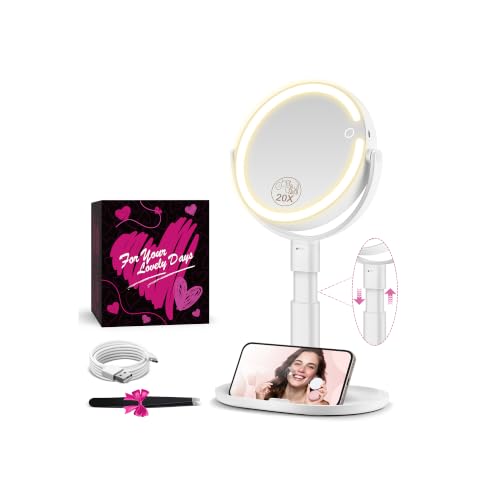MOMOKUBA Adjustable LED Makeup Mirror with 20X Magnification