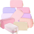 Sanwuta 9 Pcs Makeup Bags Bulk PU Double Zippers Cosmetic Bag Makeup Toiletry Small Pouch Portable Travel Organizers Case for Women Bridesmaid Proposal Gifts(Pink Purple Series)