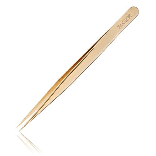 MGER Isolation Tweezers for Eyelash Extensions - Straight & Pointed Isolation Tweezers for Individual Lashes, Effortless Application with Precision Tweezers, Gold