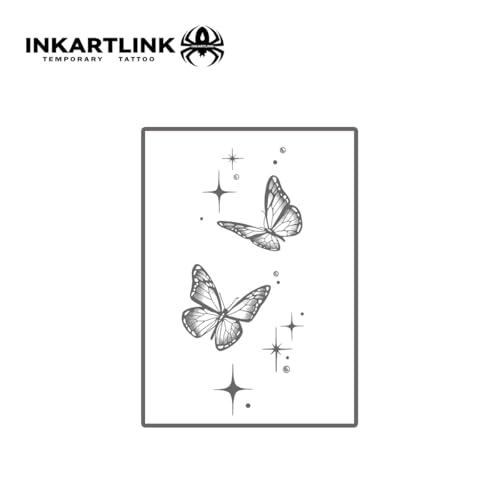 INKARTLINK Tattoo Tech, 3 Sheets Small Semi Permanent Tattoo, Adult Art Design Temporary Tattoos, Lasts 1-2 Weeks, Waterproof, Realistic Look, No Adhesive, No Reflection (Shiny Butterfly)