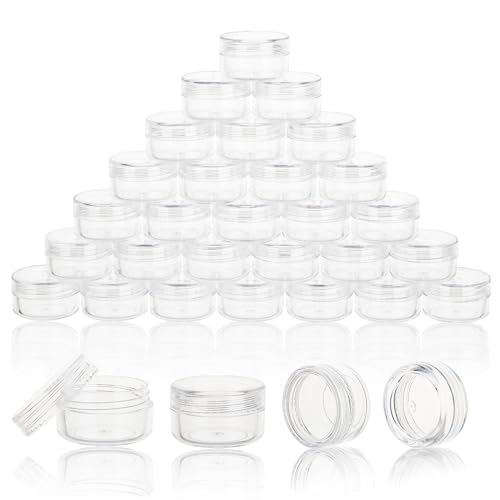 200 Count 3 Gram Sample Containers, Clear Lip Balm Containers with Lids, Small Plastic Sample Jars with 12 Mini Spoons, 200pcs Labels (Clear Lid)