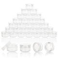 200 Count 3 Gram Sample Containers, Clear Lip Balm Containers with Lids, Small Plastic Sample Jars with 12 Mini Spoons, 200pcs Labels (Clear Lid)