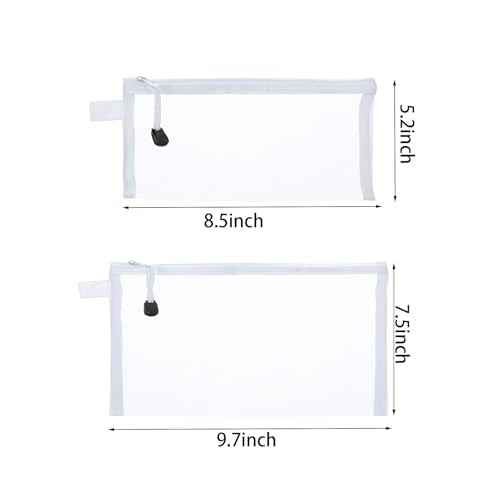 OZY 10 Pieces Nylon Zipper Mesh Pouch,Cosmetic Bags,Zipper Bags for Organizing Storage,Puzzle, Board Games,Multipurpose Travel Bags and Office Supplies (White)