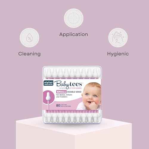 Classic Baby Tees - Small Gentle Double Sided Swabs Designed for Little Ears - for Babies, Infants & Toddlers - Dual Sided Pointed Buds - 80 Cotton Tips - 3 Pack