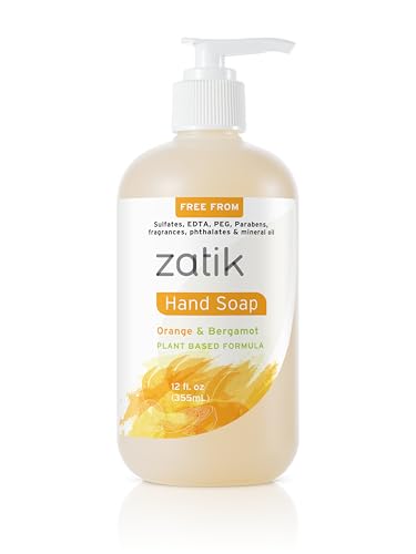 Zatik Naturals - Liquid Hand Soap with Orange & Bergamot, Moisturizing Handwash, 12 fl oz (Pack of 6)