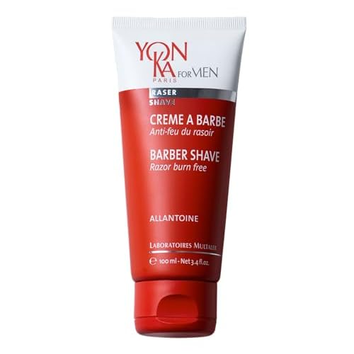 Yon-ka Men's Barber Shave Cream | Razor Burn Free Shaving Cream | Patchouli & Peppermint | Soothes Sensitive Skin | Allantoin & Vitamin B5 | for Thick Beards & Smooth Shaves | 3.4 fl oz