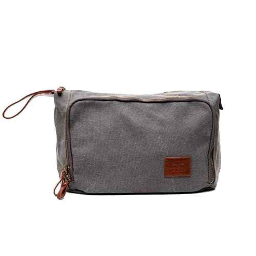 Vetelli Vintage Canvas Toiletry Bags, Travel In Style, Waterproof Canvas Dopp Kits, Durable (Messner) (Light Gray)